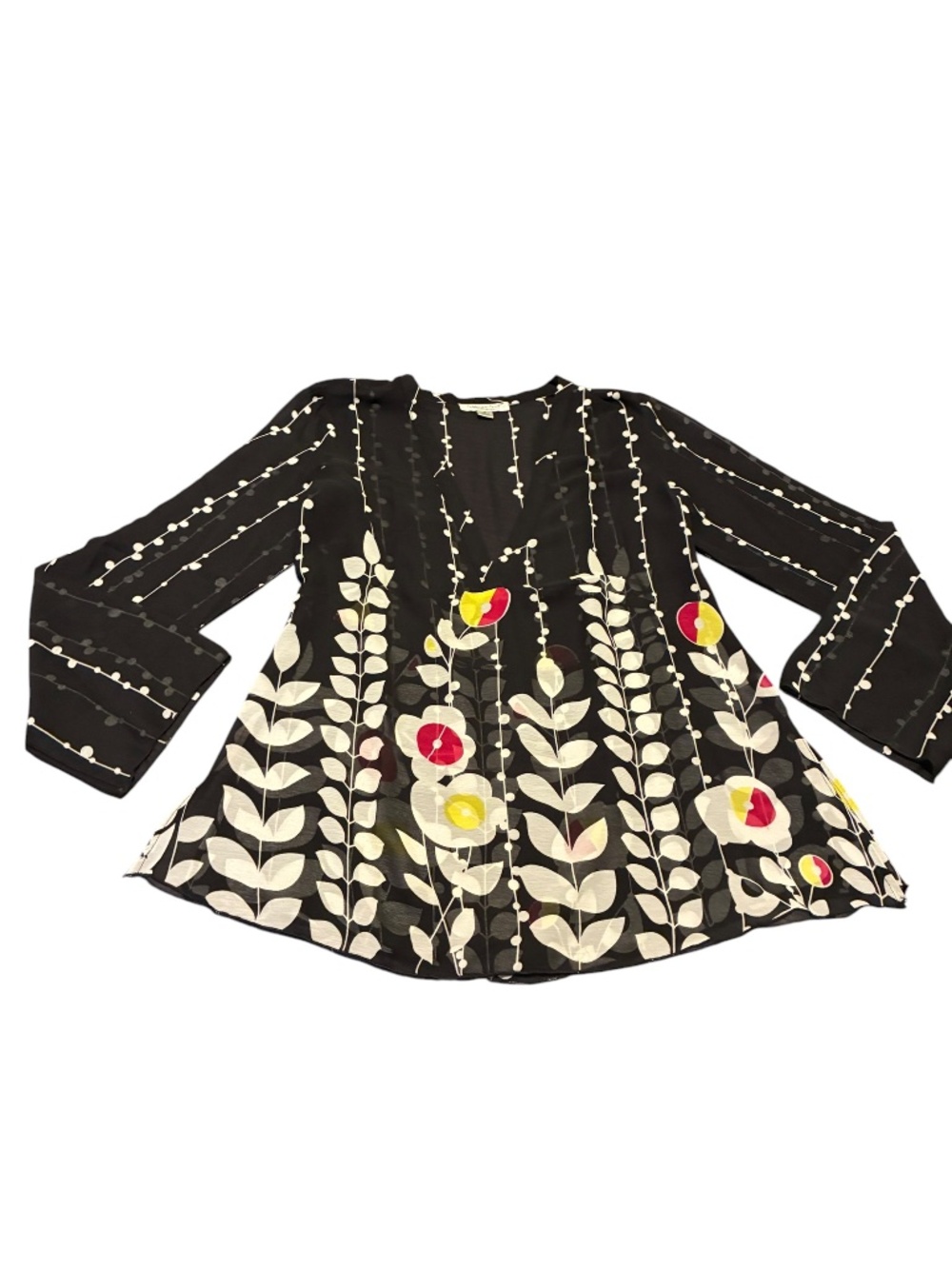Coldwater Creek Sheer V-Neck Floral Boho Pullover Small EUC
